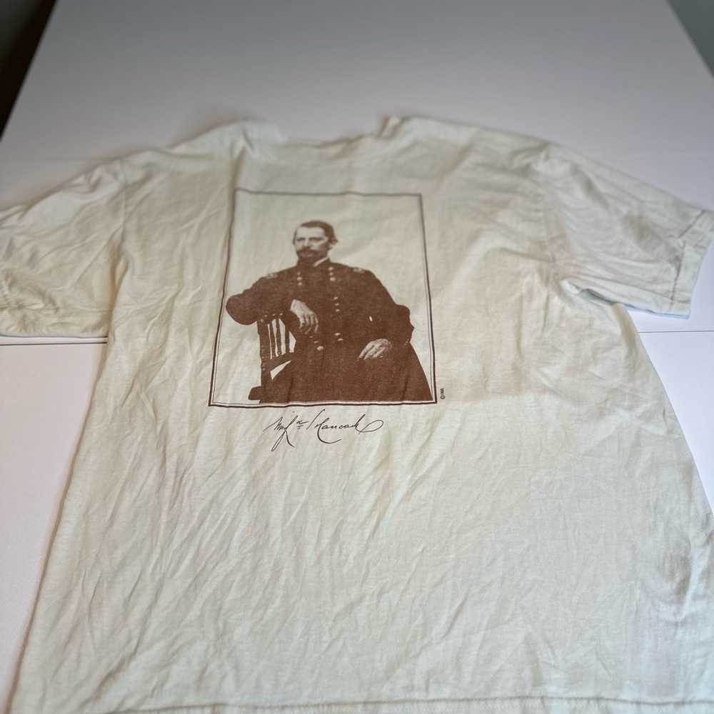 Hanes Cream Short-Sleeve Tee with Brown Vintage Portrait